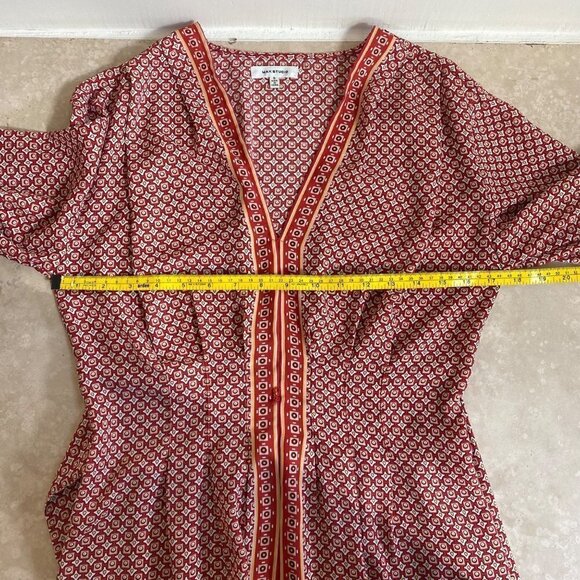 Max Studio Womens S Red Geometric Print 3/4 Balloon Sleeve Tie Front Peplum Hem - Picture 11 of 16